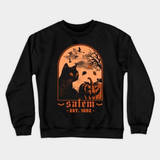 Salem 1692 - Black Cat Pumpkin - Retro Vintage Halloween Crewneck Sweatshirt